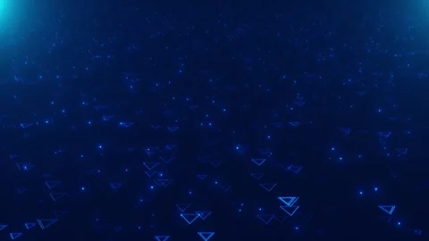 Futuristic blue polygon space visual with tiny glowing triangles, scattered part Stock Footage 340549645
