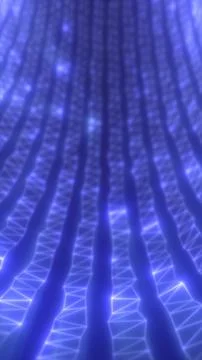 Futuristic blue polygonal surface with glowing network lines, forming a dig.. Illustrazione stock