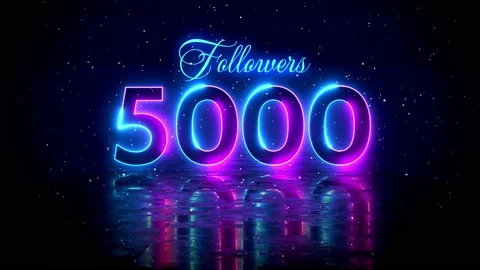 Futuristic Blue Purple Neon Light 5000 Followers Lettering Floor Reflection Stock Footage 239603202