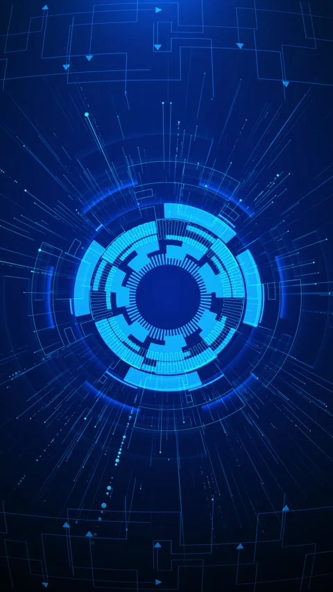 Futuristic blue radial interface visual cyan circular HUD, fast light streaks, a Stock Footage 340410026