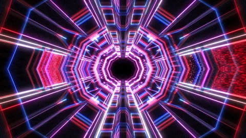 Futuristic Blue &amp; Red Neon Lines Tunnel Stock Footage 263321890