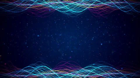 Futuristic Blue Red Orange Random Wavy Dotted Lines Top Bottom Hair Frame Stock Illustration
