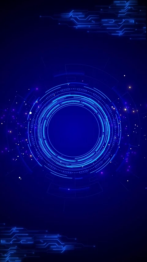 Futuristic blue ring interface central HUD circle, circuit line details, star pa Stock Footage 340400295