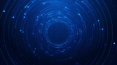Futuristic blue ring portal visual with concentric circles, particle field, and Stock Footage 340550394