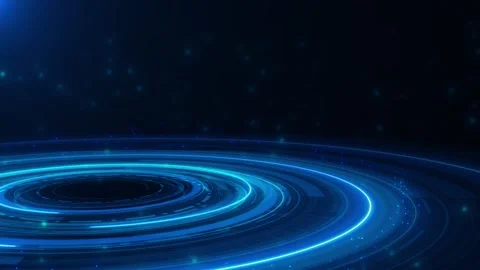 Futuristic blue ring stage visual with luminous circular layers, soft particle h Stock Footage 340528047