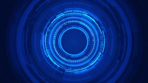 Futuristic blue scanner interface visual circular neon rings, digital control de Stock Footage 340576464