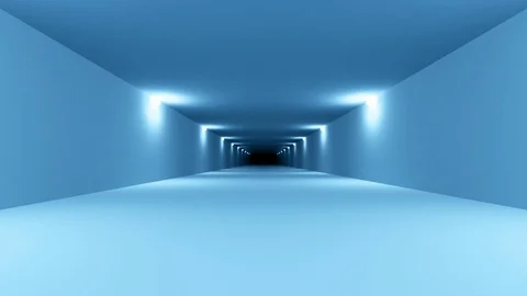Futuristic blue sci-fi tunnel interior. Science fiction corridor. Abstract Stock Footage 112893576