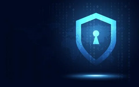 Futuristic blue shield ethics and privacy protection abstract technology ba.. Stock Illustration