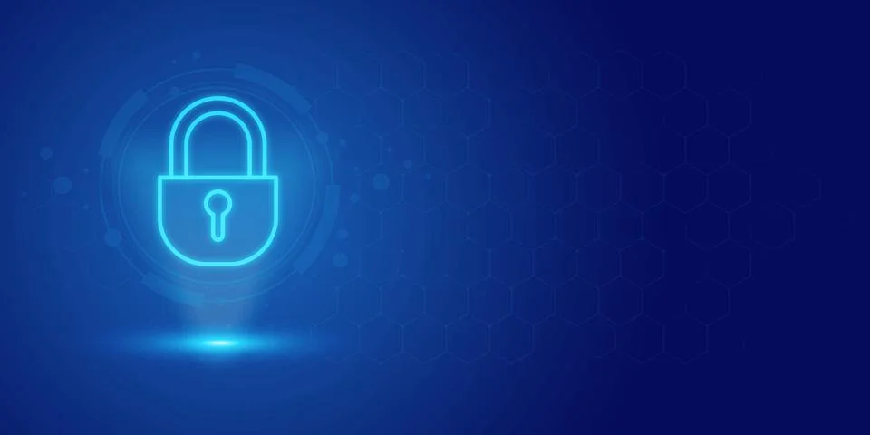 Futuristic blue shield ethics and Security abstract technology background. .. Stock Illustration