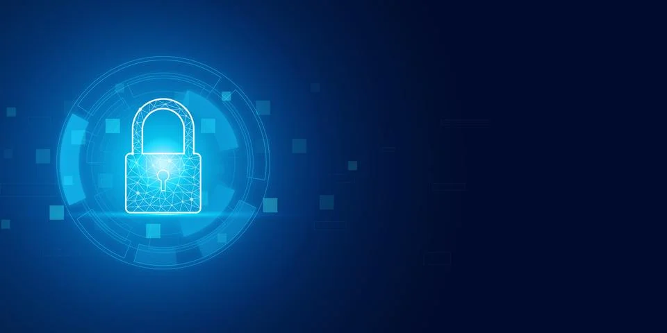 Futuristic blue shield ethics and Security abstract technology background. .. Stock Illustration