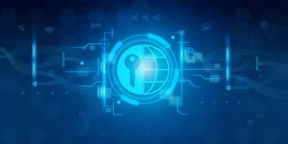 Futuristic blue shield ethics and Security abstract technology background. .. Stock Illustration