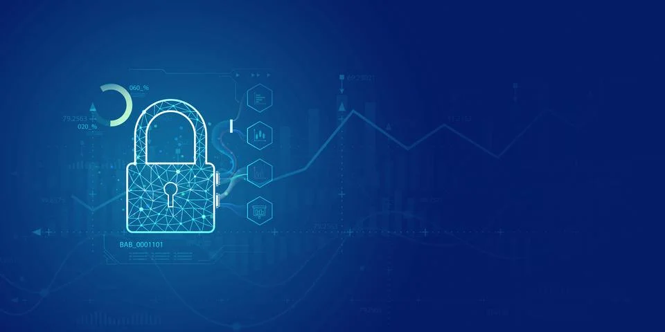 Futuristic blue shield ethics and Security abstract technology background. .. Stock Illustration