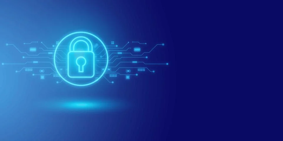 Futuristic blue shield ethics and Security abstract technology background. .. Stock Illustration