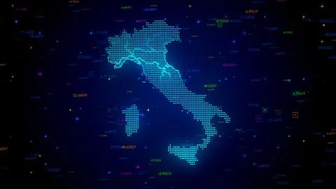 Futuristic Blue Shiny Digital Hud Dots Mosaic Grid Italy Map Light Scanning  스톡 일러스트