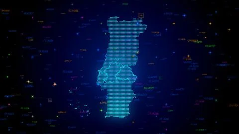 Futuristic Blue Shiny Digital Hud Dots Mosaic Grid Portugal Map Light Scanning  스톡 일러스트