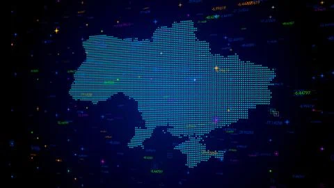 Futuristic Blue Shiny Digital Hud Dots Mosaic Grid Ukraine Map Perspective View Stockillustratie