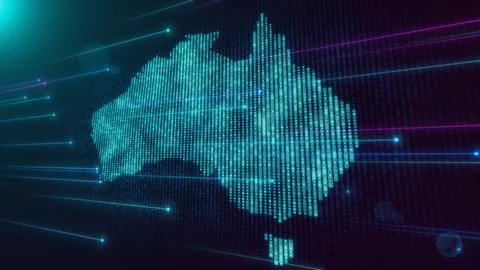 Futuristic Blue Shiny Perspective Square Hud Particles Mosaic Grid Of Australia  Illustrazione stock