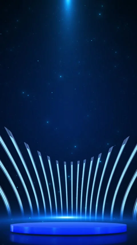 Futuristic blue showcase stage glowing arcs, dark star platform shine, dramatic Stock Footage 340467714