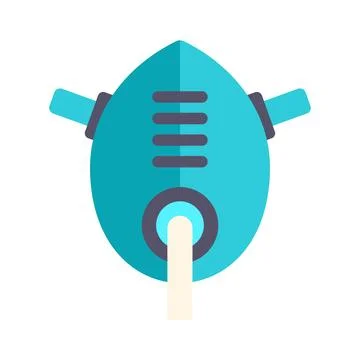 Futuristic blue spaceship icon in flat minimal style Stock Illustration