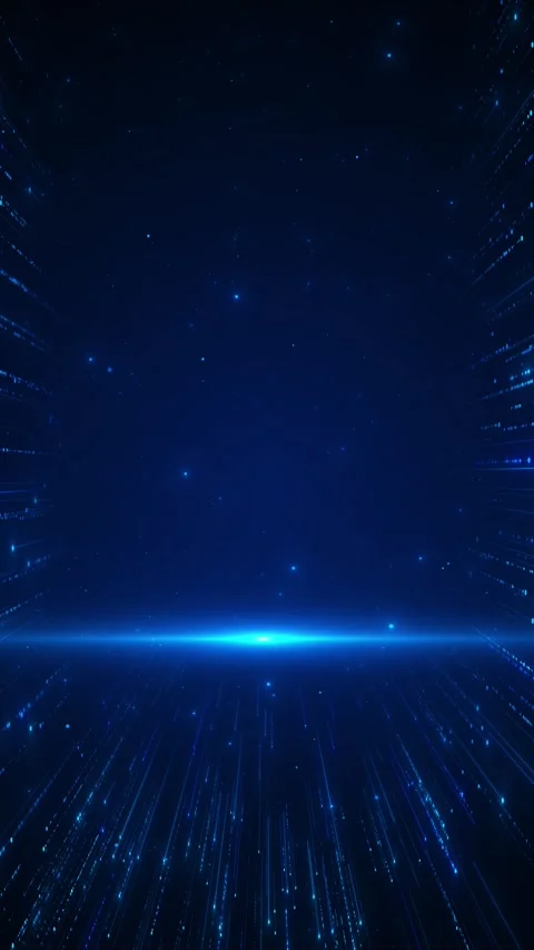 Futuristic blue speed tunnel glowing light, dotted side lines, dark space atmosp Stock Footage 340468355