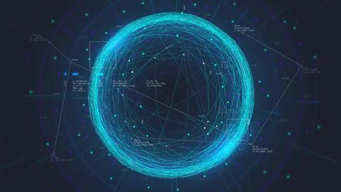 Futuristic blue sphere consisting of connection networks, neural communicat.. Stock Illustration