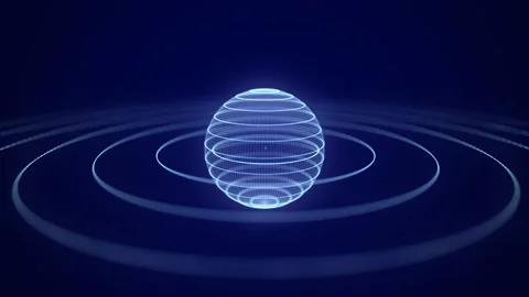 Futuristic blue sphere with orbit of particles and lines. Stock Footage 168420351
