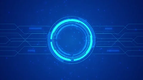 Futuristic blue tech HUD ring cyan glow, central circular interface, digital rou Stock Footage 340527214