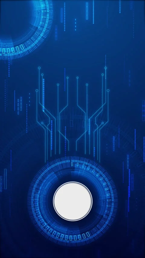 Futuristic blue tech interface visual large HUD ring, circuit connections Stock Footage 340527080