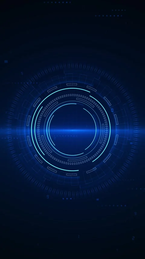 Futuristic blue tech scanner rings HUD interface circles, soft flare, tiny numer Stock Footage 340452281