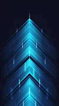 Futuristic blue technology arrows pointing upward with glowing neon light s.. Stock Illustration
