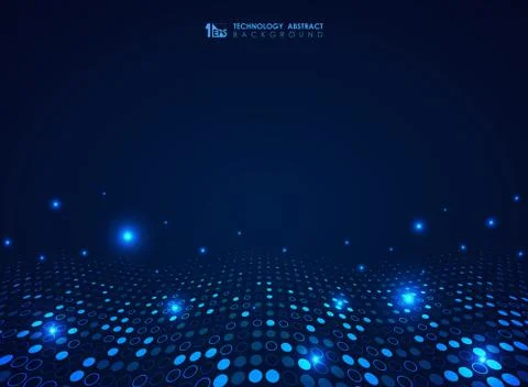 Futuristic blue technology circles dot pattern wavy design background. 스톡 일러스트