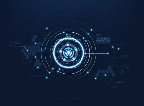 Futuristic blue technology glowing digital HUD interface, circular energy c.. Stock Illustration