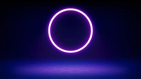 Futuristic blue technology stage background. Circular purple pink neon, led Stock Illustration