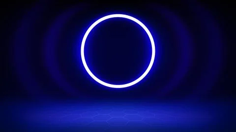 Futuristic blue technology stage background. Circular blue neon, led spotlight Stock Illustration