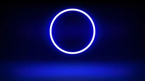 Futuristic blue technology stage background. Circular blue neon, grid floor Stock Illustration