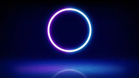 Futuristic blue technology stage background. Circular purple pink neon, led Stock Illustration