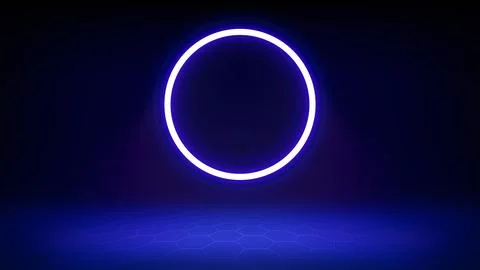Futuristic blue technology stage background. Circular blue neon. Presentation Illustrazione stock