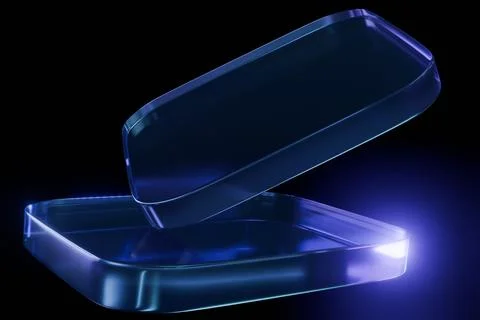 A futuristic blue translucent container and its lid, illuminated by a soft .. Stock Illustration