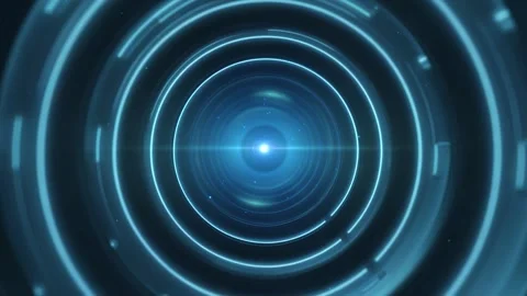 Futuristic Blue Tunnel with Circular Patterns and Bright Central Light Stock Footage 339052225