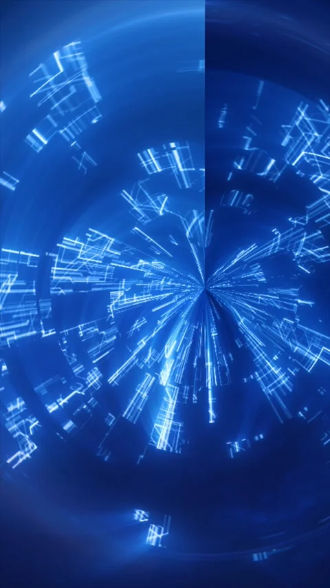 Futuristic blue tunnel of glowing rectangles and triangular particles radia.. Stock Footage 310796152