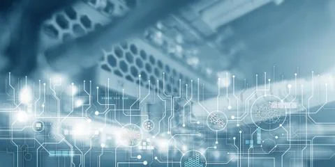 Futuristic blue user interface. Schematic electronic draft server room Stock Photos