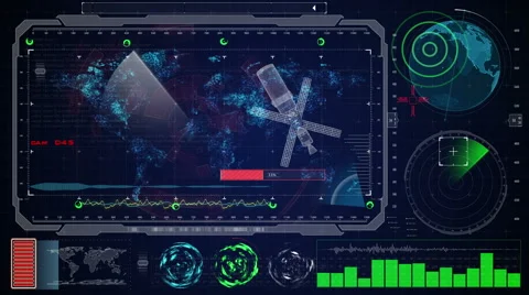 Futuristic blue virtual graphic touch user interface HUD. earth digital map. Stock Footage 58841006