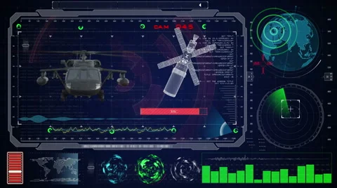 Futuristic blue virtual graphic touch user interface HUD. Military helicopter Stock Footage 58849461