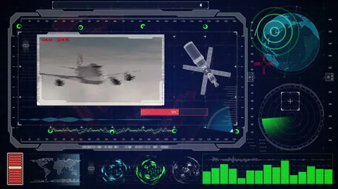 Futuristic blue virtual graphic touch user interface HUD. Boeing plane on radar Stock Footage 58850897