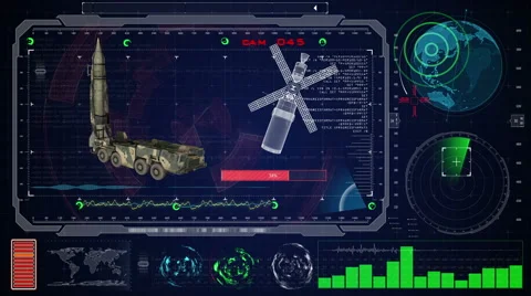 Futuristic blue virtual graphic touch user interface HUD.Russian nuclear weapons Video stock 58861082