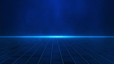 Futuristic blue virtual grid floor glowing horizon line, clean copy space, digit Stock Footage 340566192