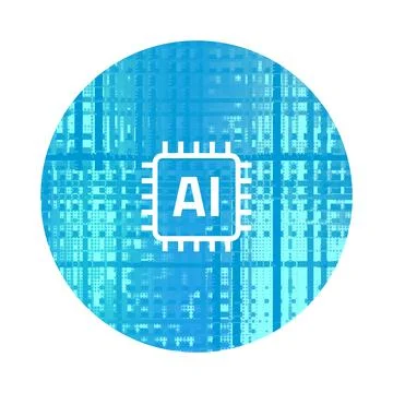 Futuristic Blue Wafer Semiconductor Silicon Chip with Artificial Intelligence Stock Illustration