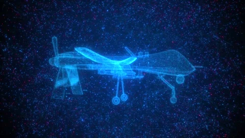 Futuristic Blue Wireframe Drone Rotating in Digital Cyber Space Background Vidéo 344244974