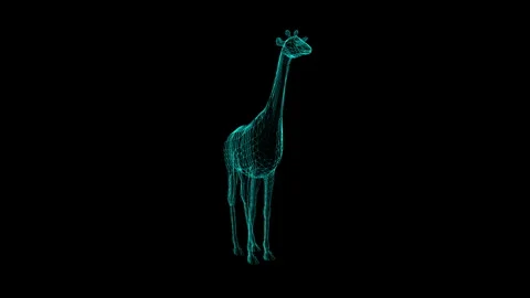 Futuristic Blue Wireframe Giraffe on Black Background: Digital Art Exploratio 库存影片 342605908