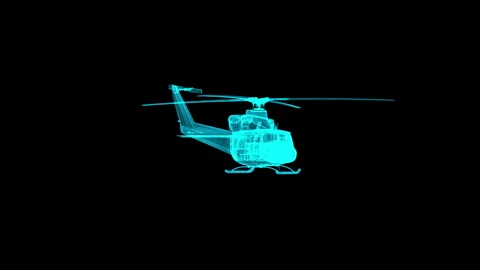 Futuristic Blue Wireframe Helicopter Design on Black Background Illustratin.. Video stock 334583057